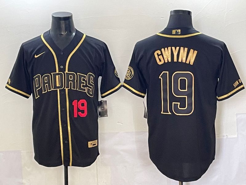 Men 2025 San Diego Padres #19 Gwynn Black Gold Throwback Nike MLB Jersey style 03->san diego padres->MLB Jersey